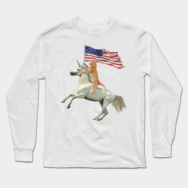 'Meowica Unicorn Cat' Funny July 4th Flag Gift Long Sleeve T-Shirt by ourwackyhome